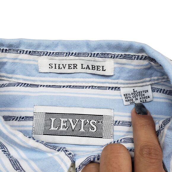 Vintage Levis Silver Label Big E Shirt Mens Large Striped Short Sleeve - Picture 3 of 7